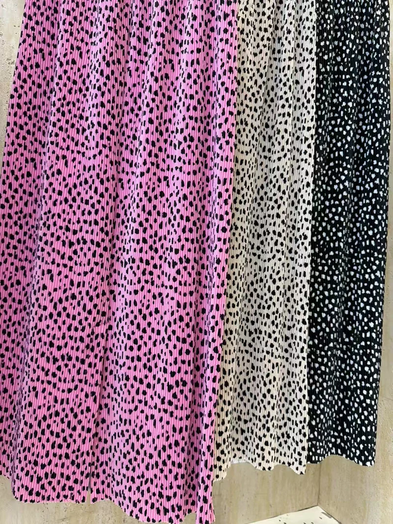 

Summer New Dongdaemun High Waist A-Line Skirt Women's Loose Fit Long Skirt Leopard Print Pleated Straight f-length Skirt