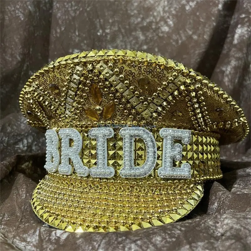 340D Bejeweled Captain Hat Golden Sequins Sailor Hat for Bachelorette Party