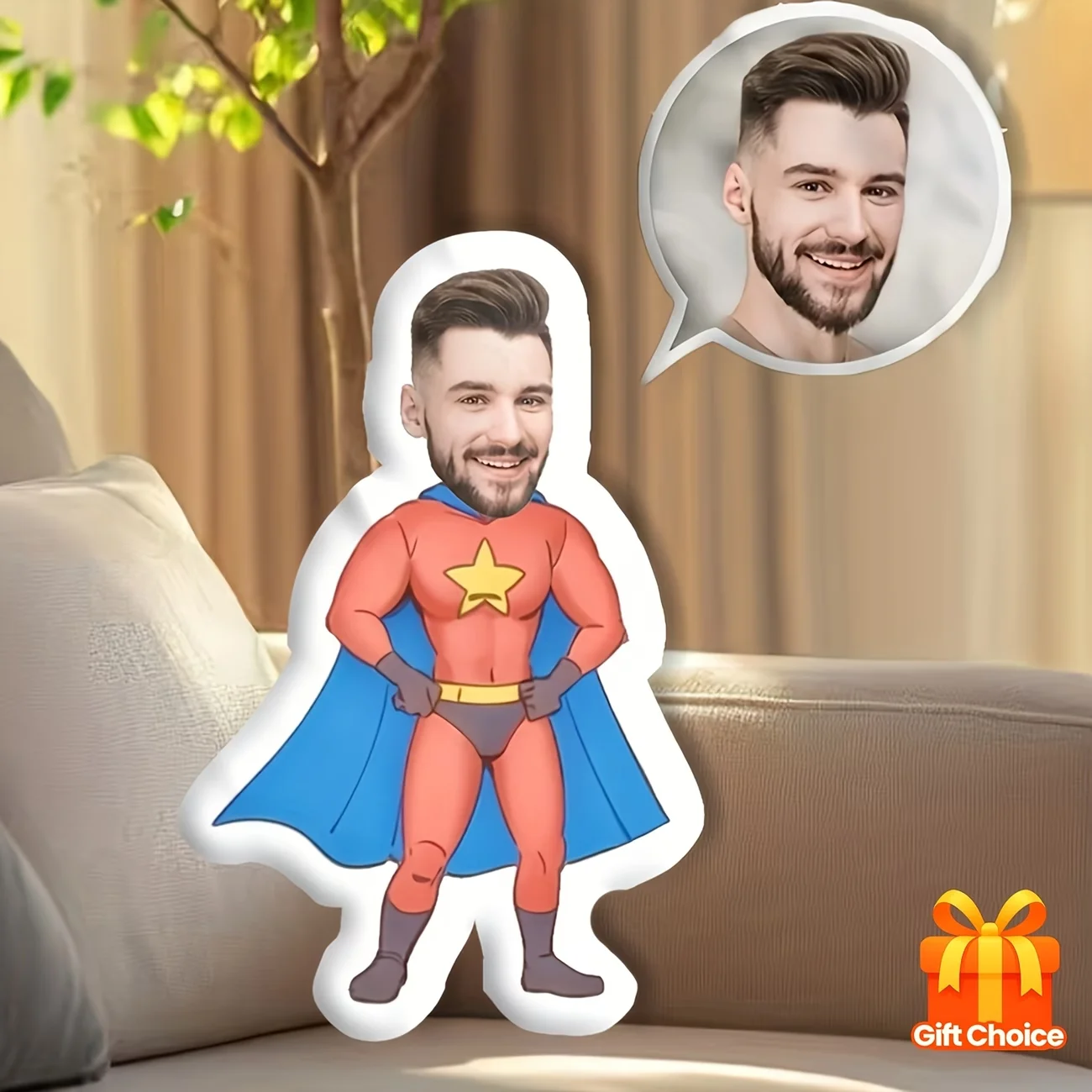 Personalized Photo Cushion, Customized Portrait Photography or Superhero Theme (Personalized for You) --- Soft and Fluffy Cushion, Suitable for Birthdays, Anniversaries, Valentine's Day, and Home Decor, No Power Required, Fun Gift
