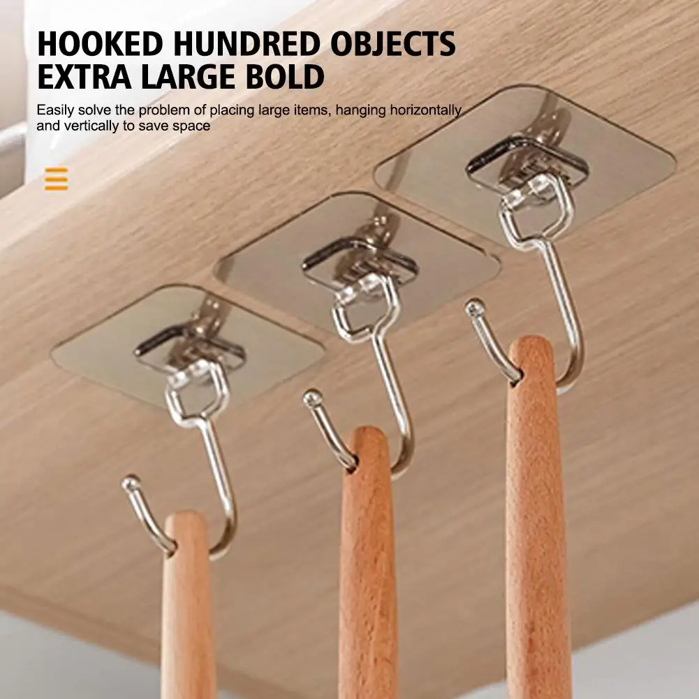 1pcs Self Adhesive Hooks Non-punching Strong Sticky No Trace Wall Hook For Kitchen Bathroom Towel Bags Storage Hanging Hold V3l4