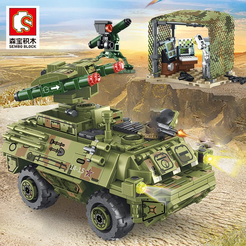 Iron-blooded 85 military tank model crawler infantry fighting vehicle missile boy DIY small particle assembled building block