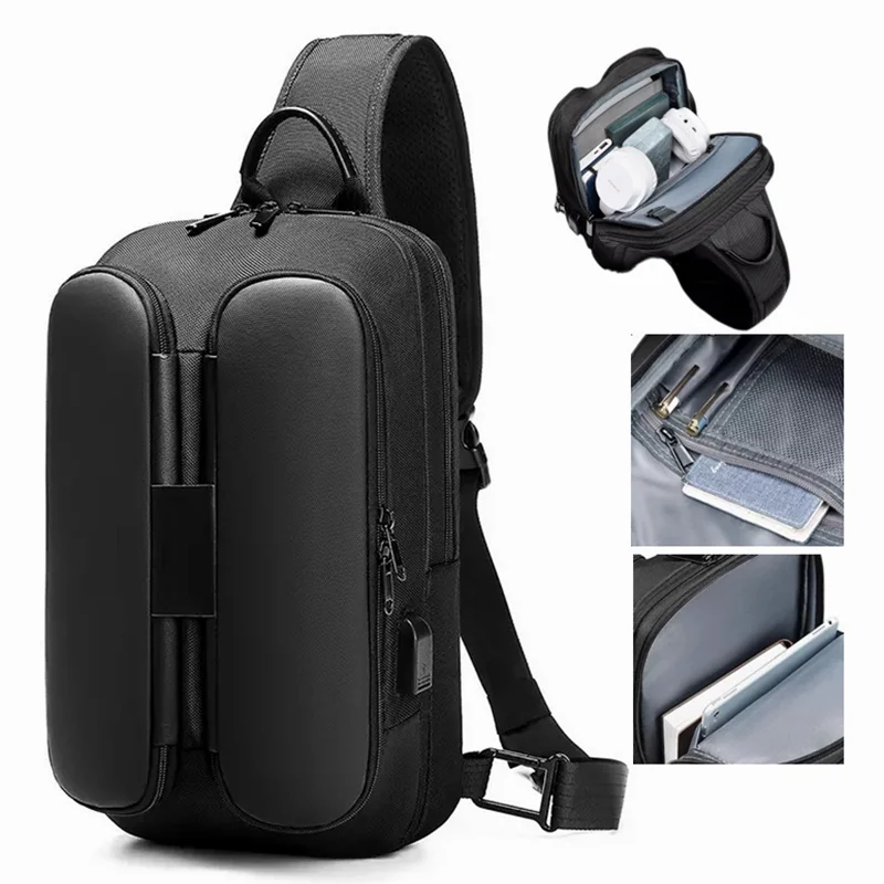 Men's Multifunction Shoulder Bag USB Crossbody Sling Chest Bags Waterproof Travel Backpack Messenger Pack For Male Women Female