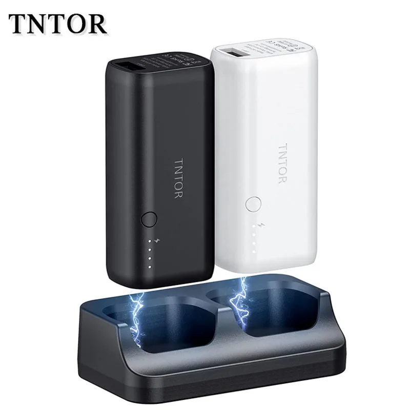 TNTOR 2+1 Portable Power Bank 5000mAh Lipstick Size Ultra Compact Stick Fast Charger with Charging Station for iPhone Samsung