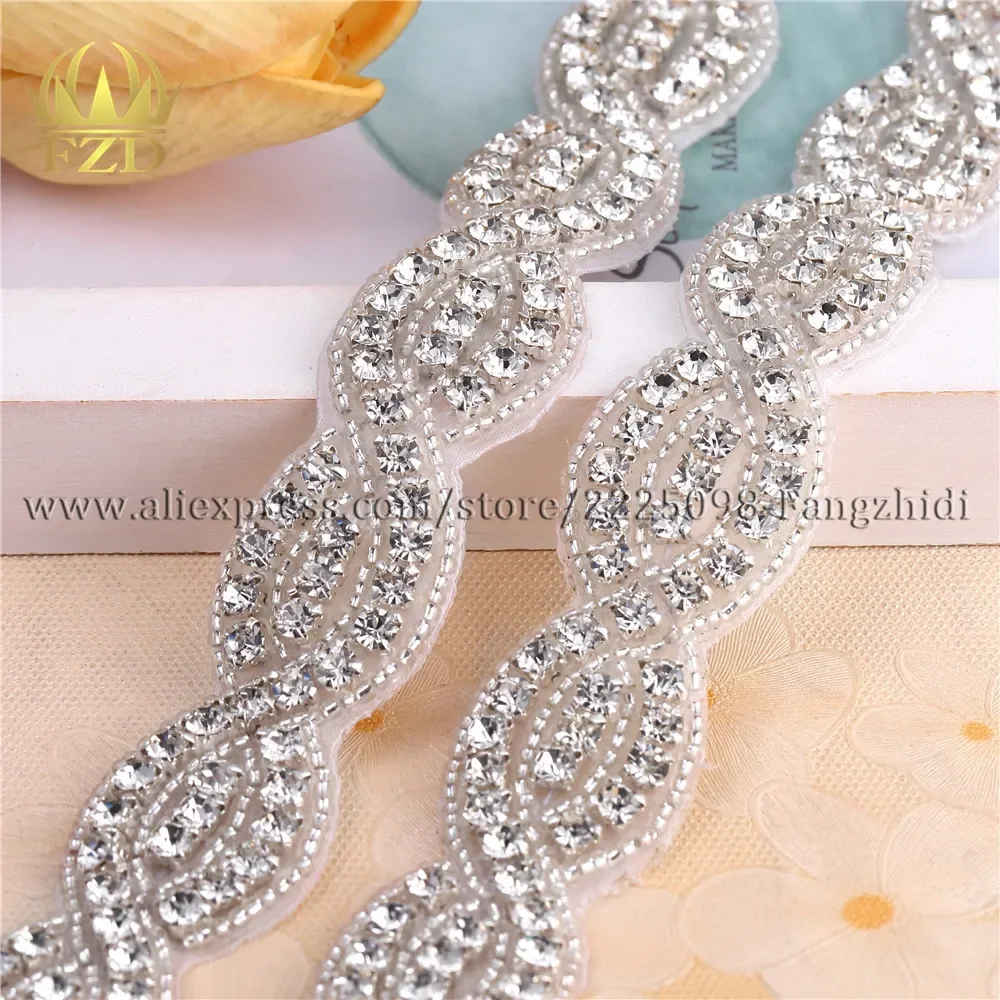 

1 Yard Clear Rhinestone Crystal Trimming Appliques Chain Sew On Bridal Dress Sash Belt Motif Beads Rhinestone For Garment Glass