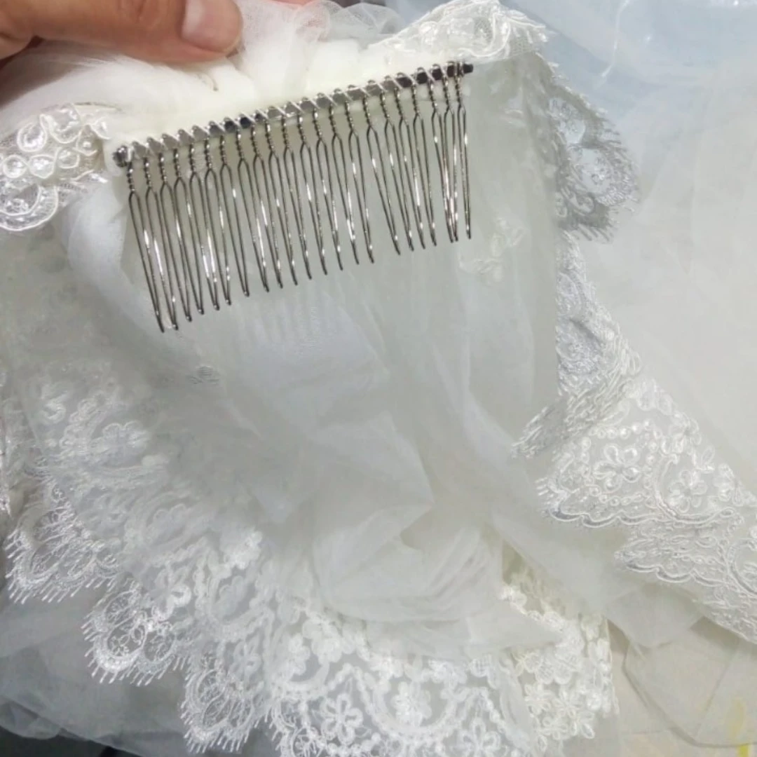 Mới 2 Lớp Cưới Gân 3 Dài Lược Mantilla Nhà Thờ Chính Tòa Cô Dâu Vân Cưới Phụ Kiện Veu De Noiva