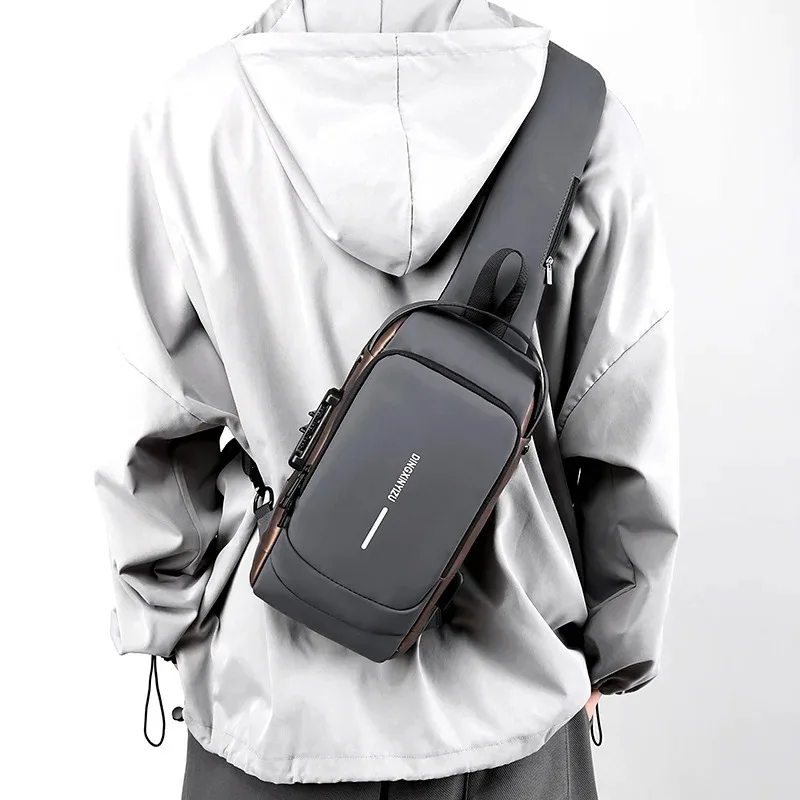 Chest Bag for Men Crossbody Bag Waterproof USB Shoulder Bag Anti-Theft Travel Messenger Chest Sling Pack Outdoor hiking bag