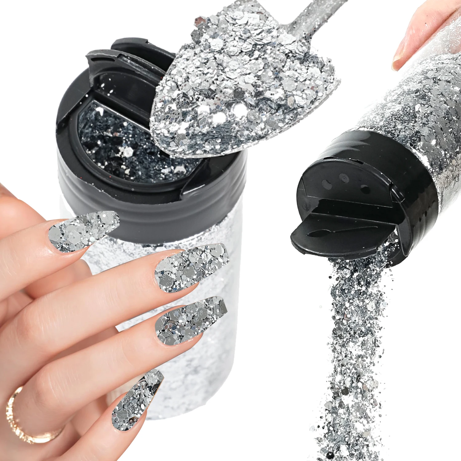 80 g Metallic-Mix, klobiger Glitzer, Bastel-Glitzerpulver, gemischte, klobige, feine, schillernde Nagel-Pailletten für Nägel, Festival-Dekoration – Detail 12