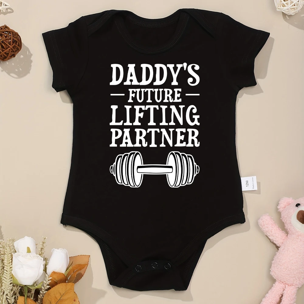 Daddy\'s Future Lifting Partner Fun Cute Baby Boy Clothes Black Bodysuit Creative Trend 0-24 Months Toddler Jumpsuit 100% Cotton