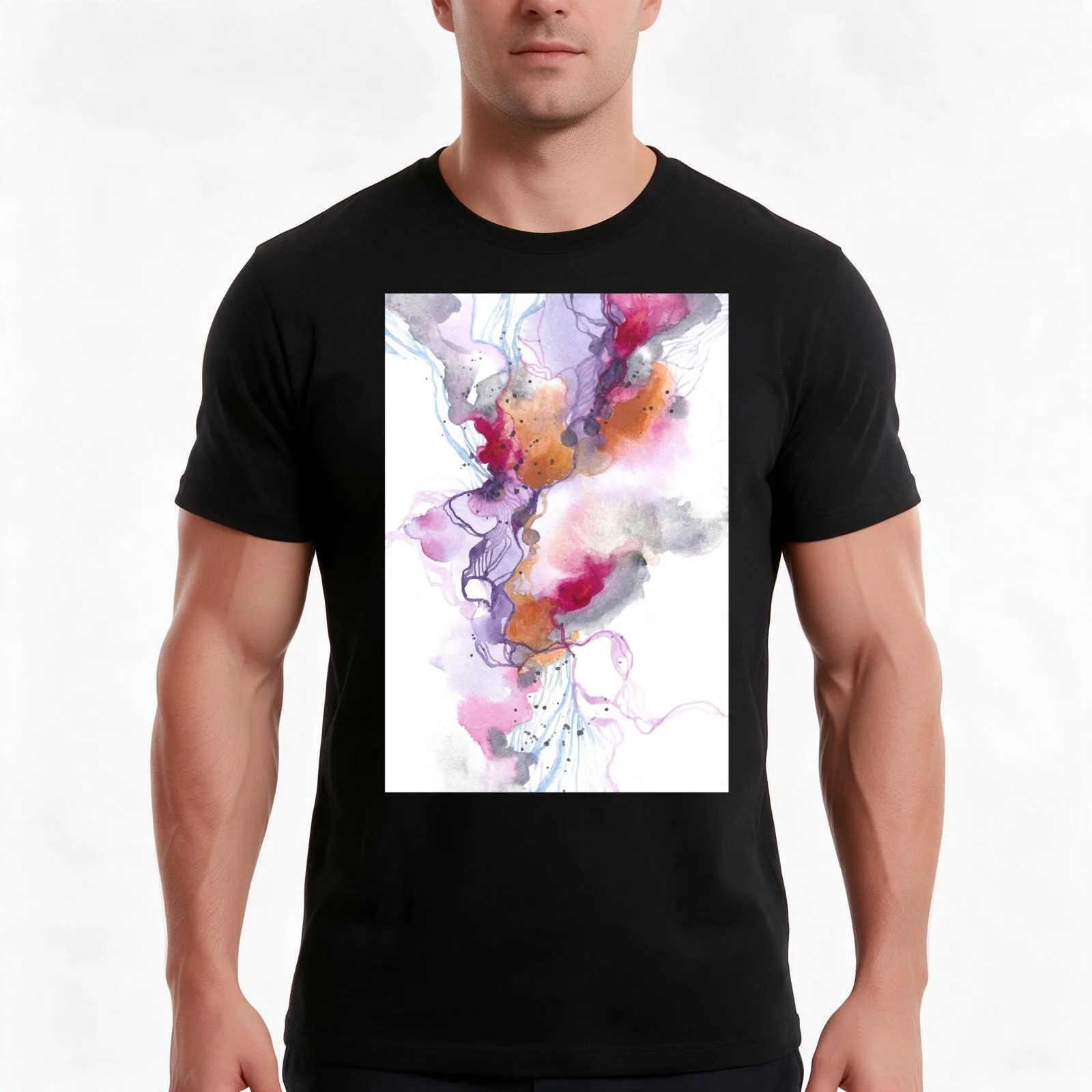 Abstract Flow 02 T-Shirt, Summer Casual Cotton Tee, Oversized Streetwear Tops, Vintage Graphic Print, Loose Fit Short Sleeve