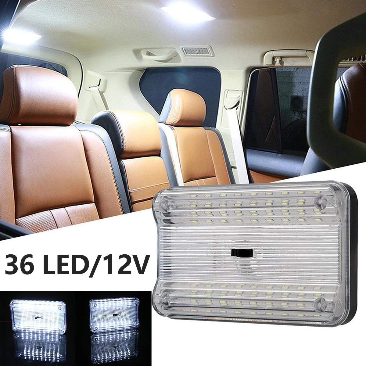 Car Interior Roof Lights 12V 36 LED Bulbs White Vehicle Ceiling LED Lighting Lamp Car Reading Light with Switch New Dropshipping