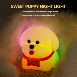 Luz noturna fofa de cachorro, luz de silicone macia com carregamento usb, luz decorativa multicolorida para quarto, presente de aniversário, luz noturna para bebê