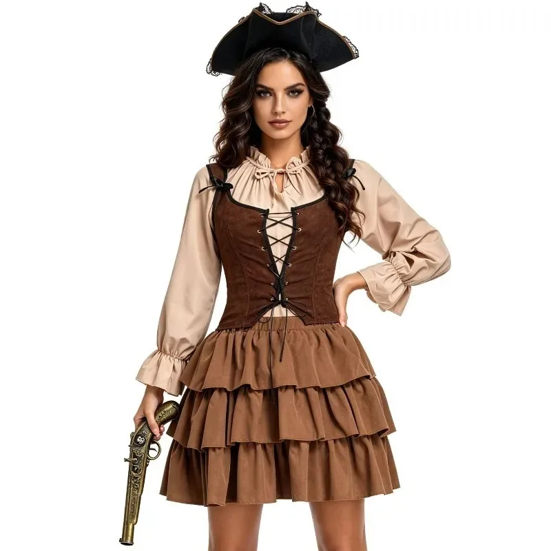 Halloween Cosplay Costume Couple Pirate Captain Cosplay Costume Men Women Full Stage Set Theme Party Role Playing Outfits - view 3