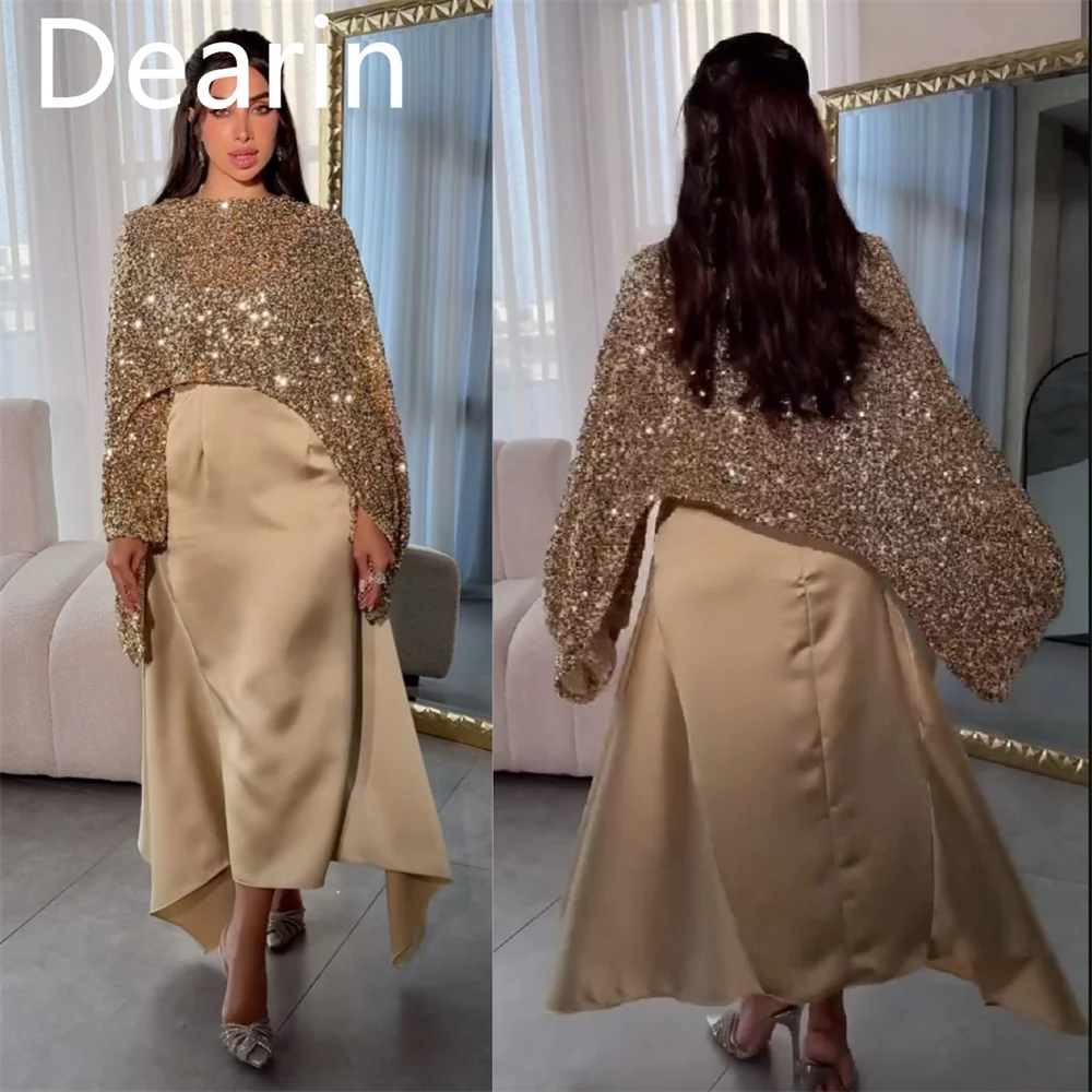 

Customized Saudi Arabia Dearin Scoop Neckline Column Ankle Length Skirts Sequin Bespoke Occasion Dresses Prom Gown Evening Forma