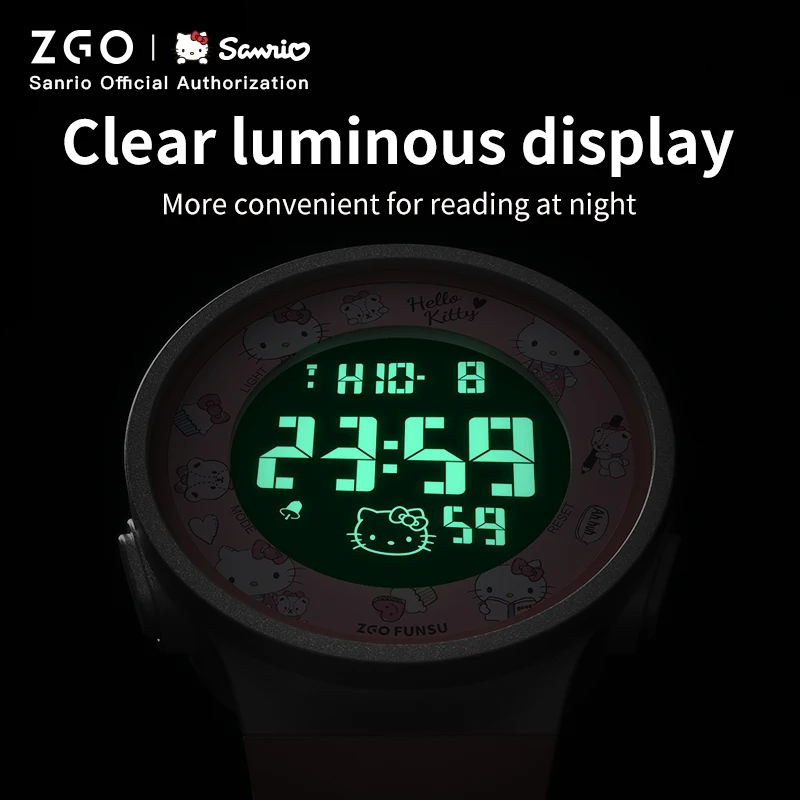 ZGO X Sanrio Hellokitty Jam Tangan Budak Perempuan Multifunction Waterproof Electronic Digital Watch Kids Girl Student Gift 8551