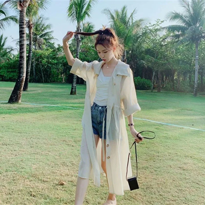2026 frauen Sonnenschutz Kleidung Frühling Sommer Neue Lose Elegante Hemd Kleid Vielseitig Gut aussehende Frau Windjacke Oberbekleidung