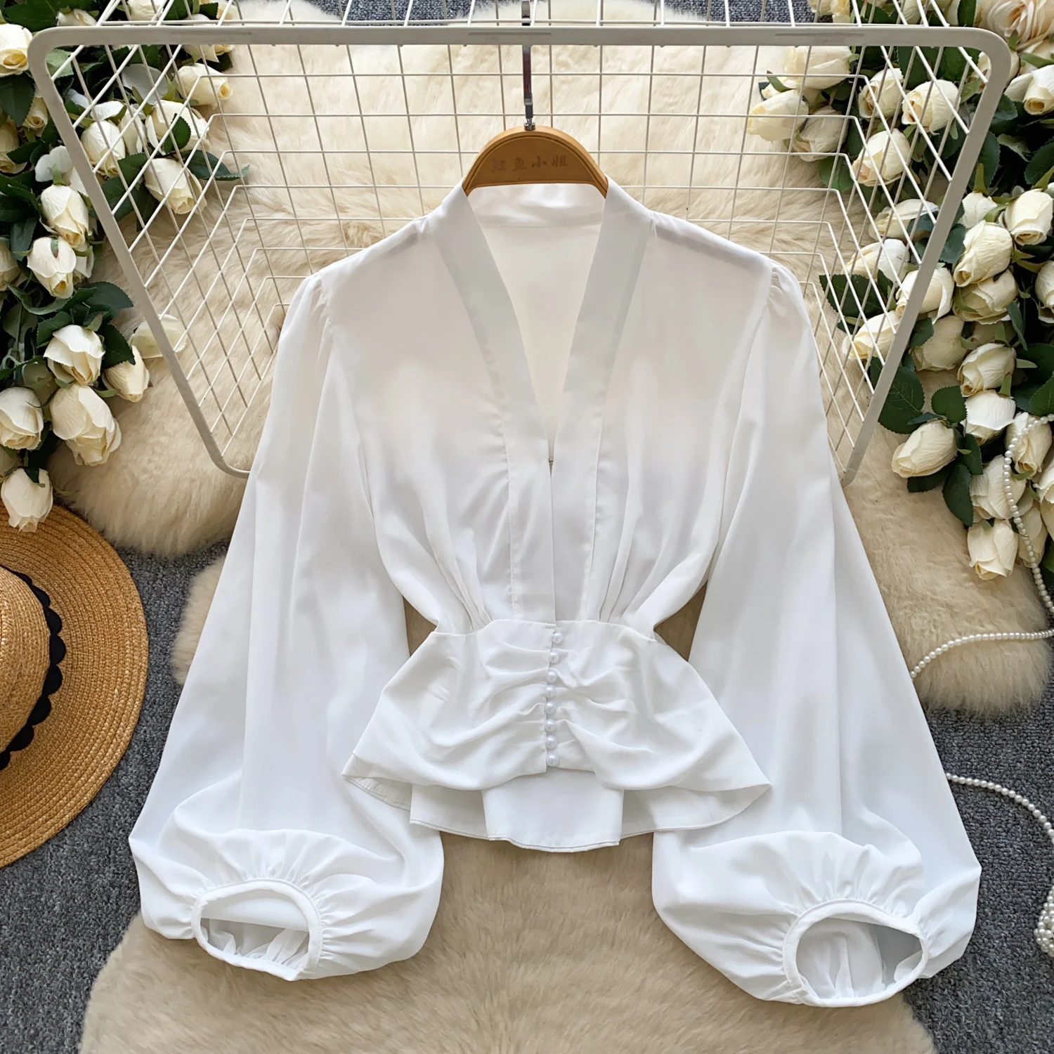 Blusa holgada de manga larga con manga acampanada Vintage, moda coreana, camisa sexi de oficina para mujer, Blusa para mujer