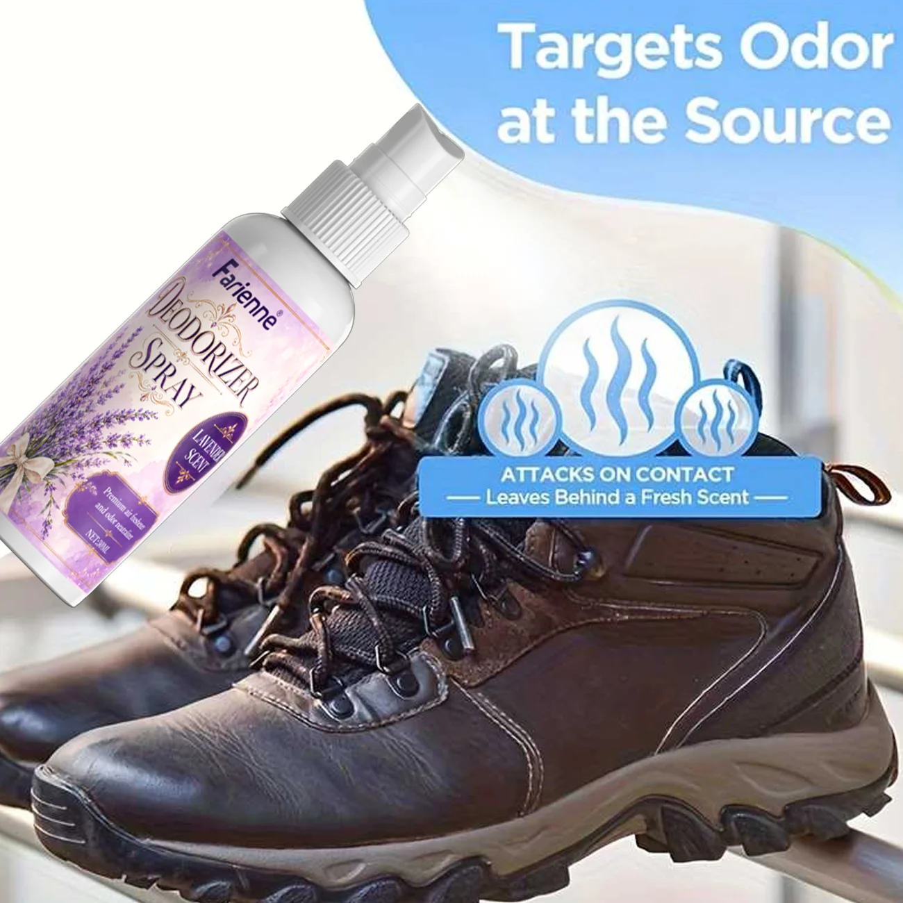 Farienne Shoe Deodorizer Spray Lavender Scent Odor Eliminator for Shoes Socks and Footwear Long-Lasting Freshness