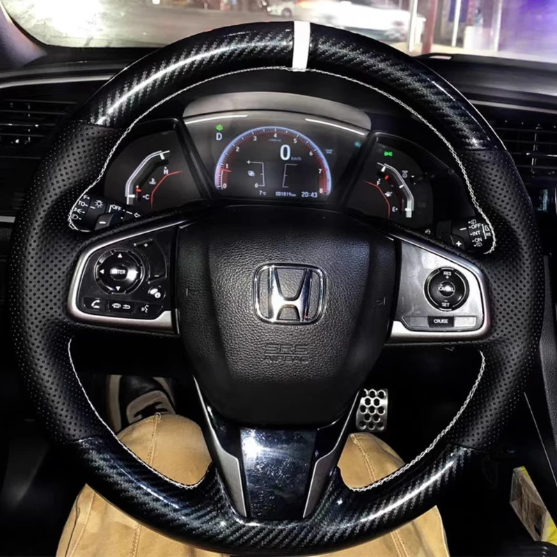 

hand stitched black genuine leather carbon fiber Car Steering Wheel Cover For Honda Civic 10 CR-V 2017-2021 Clarity 2018-2021