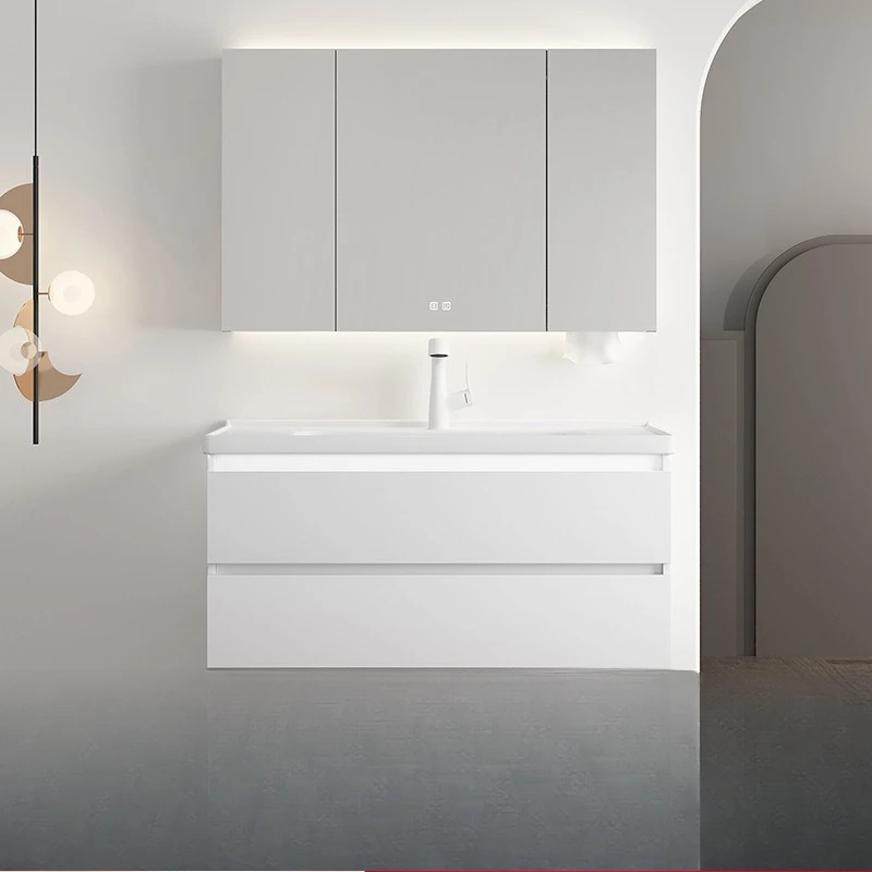 White bathroom cabinet combination simple integrated ceramic basin bathroom drawer bathroom cabinet
