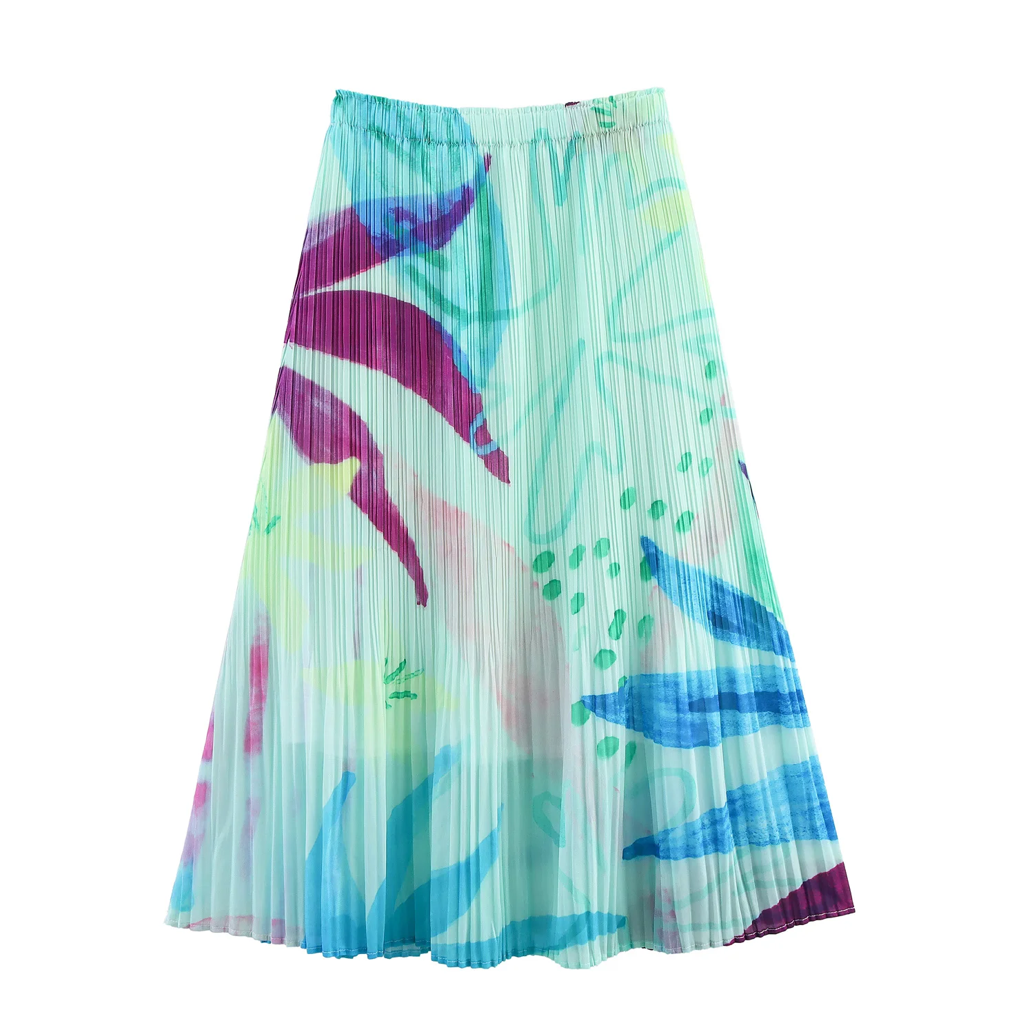 Willshela Women Fashion Printed Large Swing Pleated Midi A-Line Skirt Elastic Waist Female Chic Lady Casual Long Loose Skirt