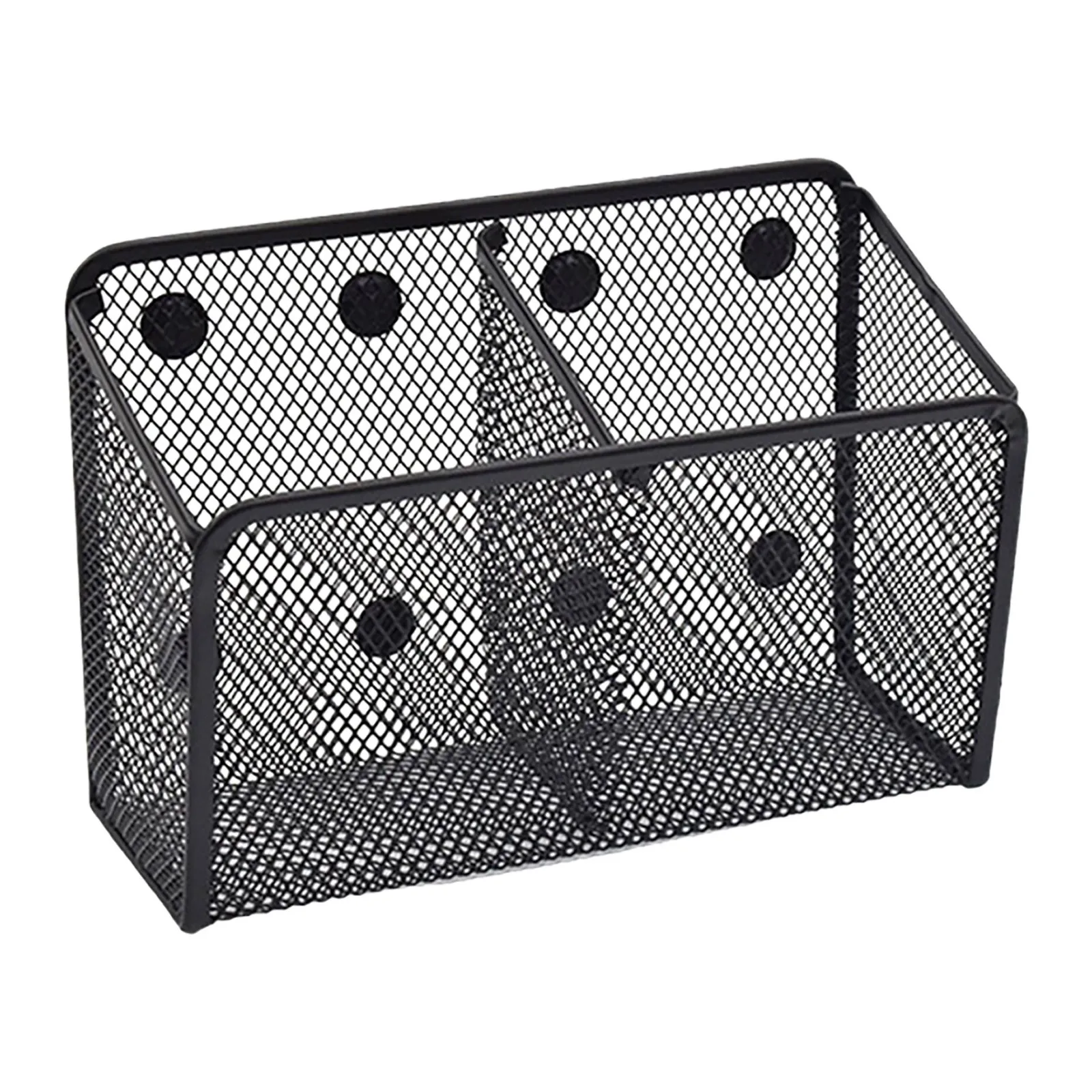 Magnetic Pen Holder Square Iron  2 Compartments Storage Basket Wire Mesh Home Refrigerator Wall Storage Boxes Book Pen Organizer