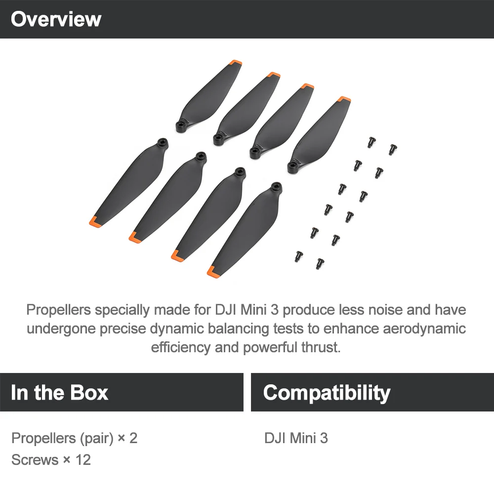 DJI Mini 3 Аксессуары для пропеллеров Оригинал 0,9g каждый 6,0 × 3,0 дюйма прошел точный динамический повышающий аэродинамическую эффективность