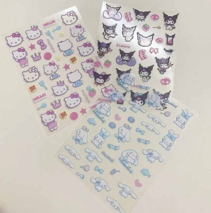 Sanrio Cute Cartoon Big-Eared Dog Kuromi Hello Kitty Nail Sticker DIY Manicure Handbook Waterproof Sticker