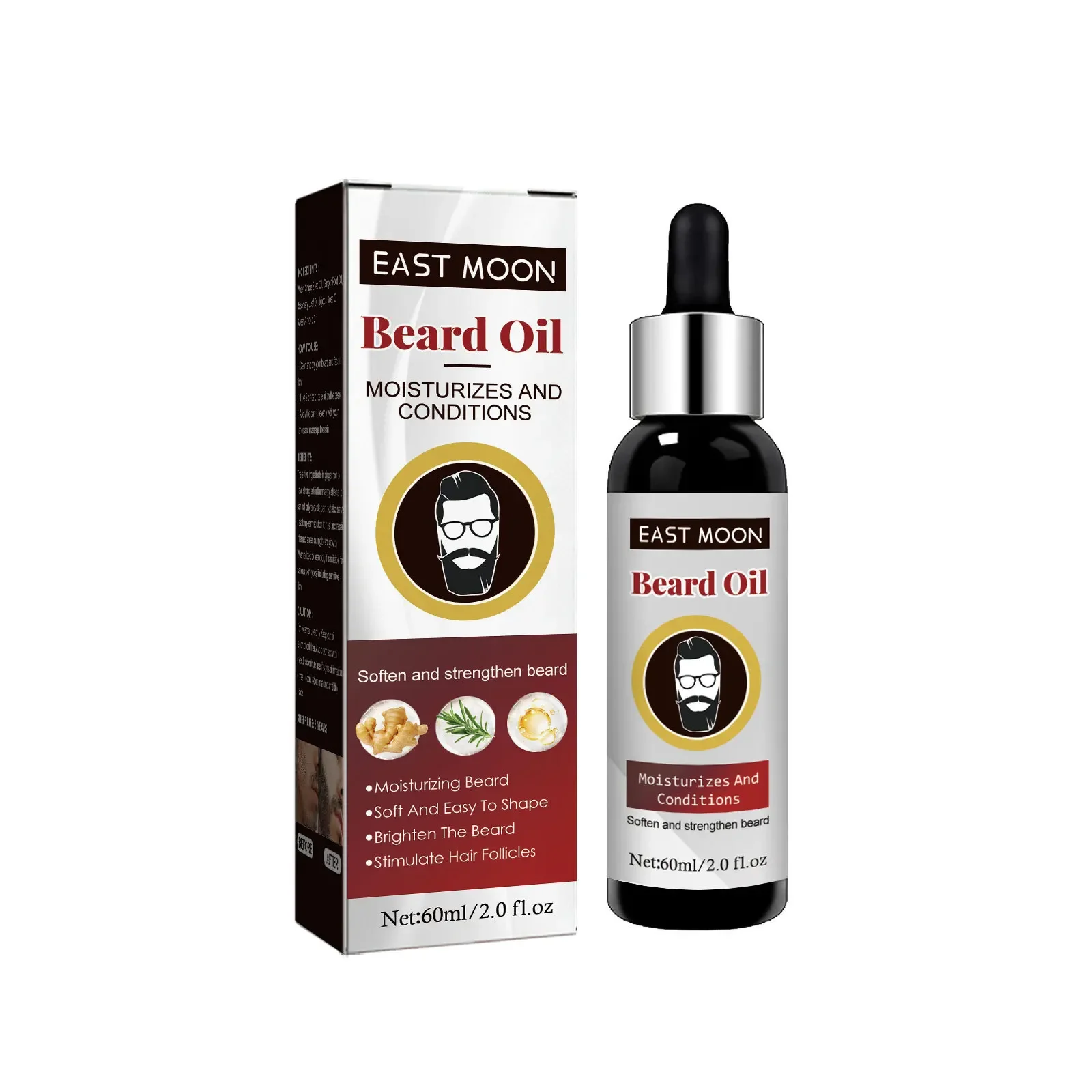 East Moon Beard Treatment Oil Men's Beard Hair หนา Moisturizing Repair Strong และ Strong Hair Treatment Oil น้ํามันขนมปังสําหรับชาย