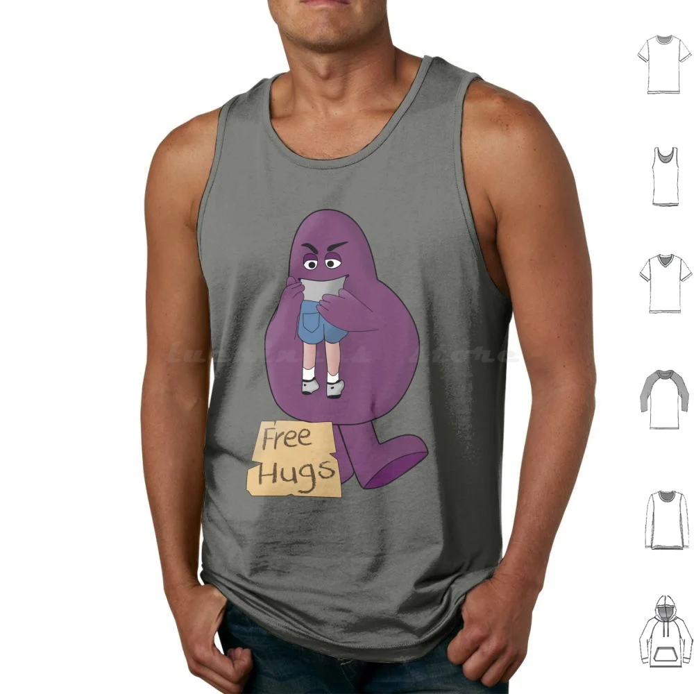 Hungry For Free Hugs From Grimace! Tank Tops Print Cotton Grimace Hungry Free Hugs Cardboard Purple Devour Innocent