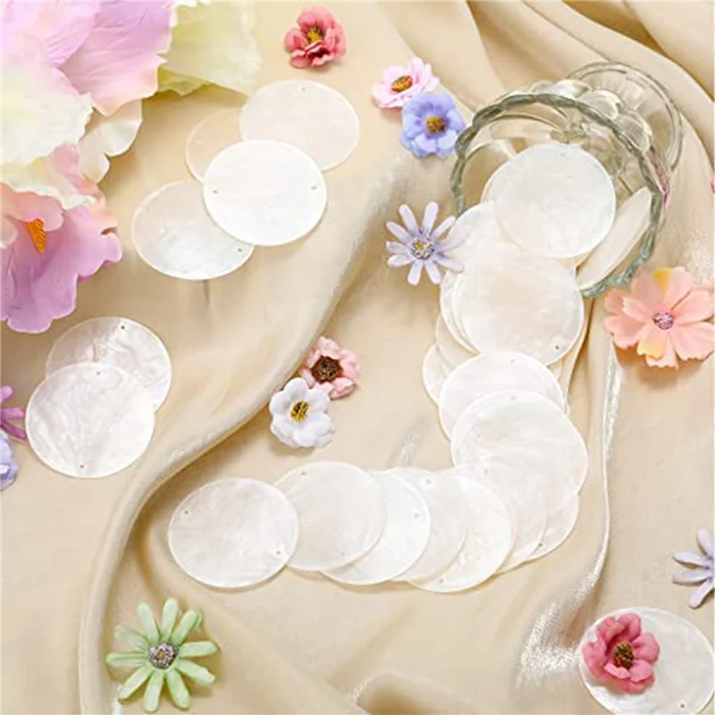 

ABZS 300 Pcs 2 Inch Round Capiz Shells With 2 Holes Round Natural Shell White Shells For Wind Chimes Jewelry Making