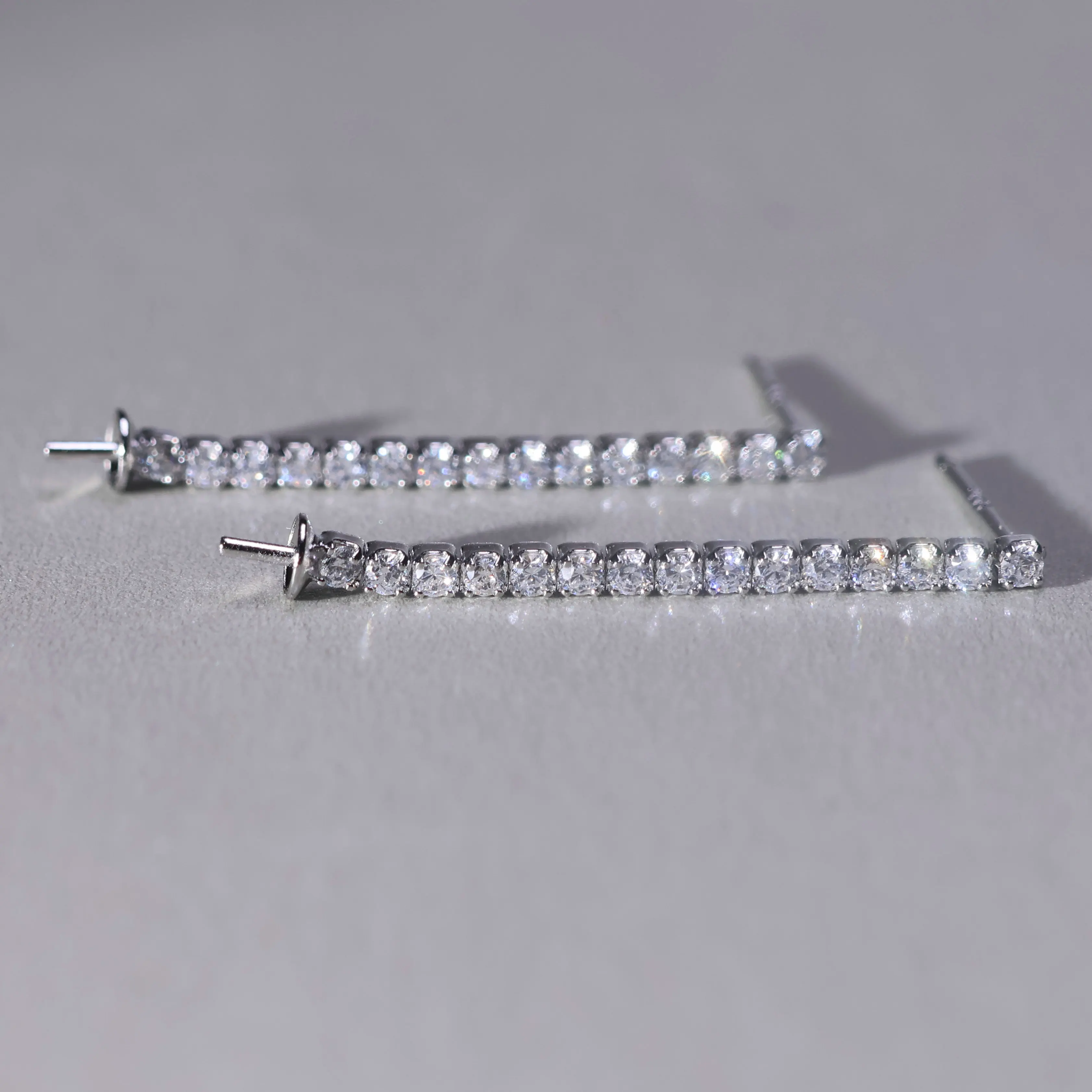 1 Pair 100%  Solid 925 Sterling Silver Zircon Earring Setting for DIY Drop Earring Making JQ0044
