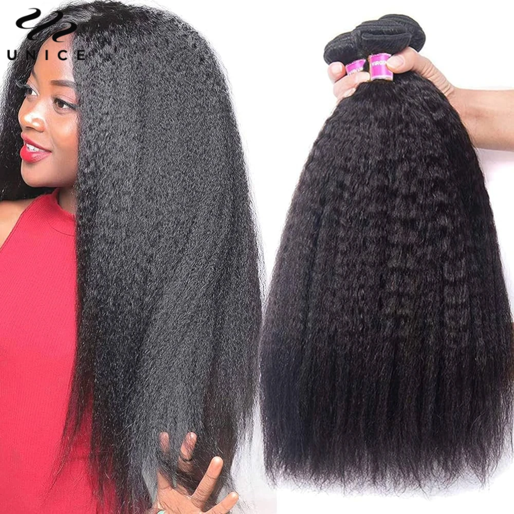 Unice Hair Kinky Straight Human Hair Bundles 3Pcs/Lot Deal 100% Human Hair 10A Grade Natural Color Sew In Bundles Quick Weave