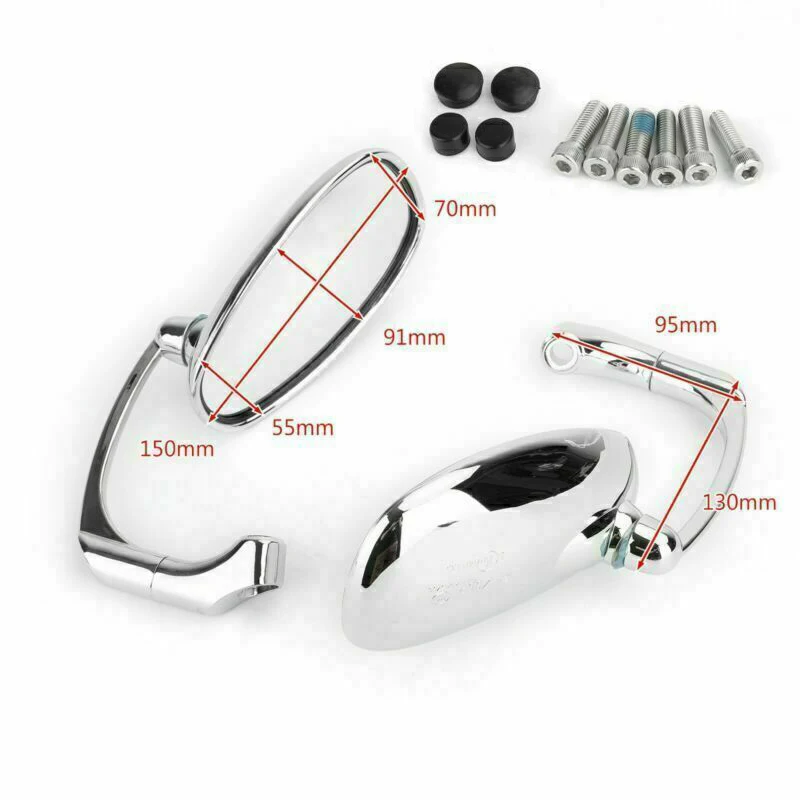 Wow Pair M8 M10 Retro L Bar Oval Rearview Mirrors Motorcycle Cafe Racer Bobber Chopper Cruiser Custom CH GN CG Side Handlebar image 6