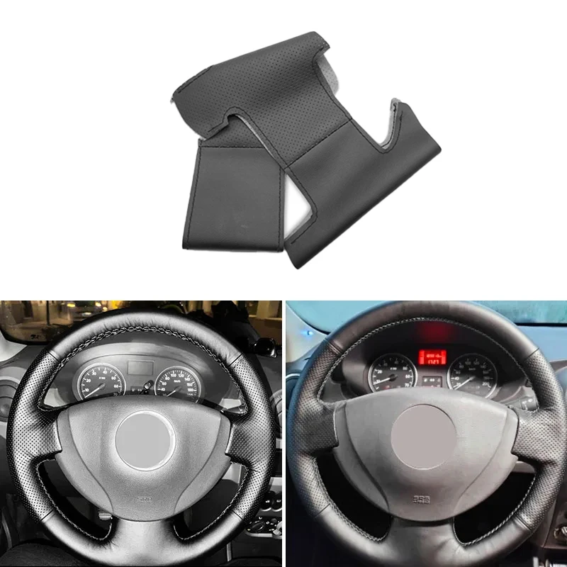 Steering Wheel Black Leather Cover Trim Accessories For Renault Logan 1 Sandero Symbol Clio Twingo Lada Largus Nissan Almera G15