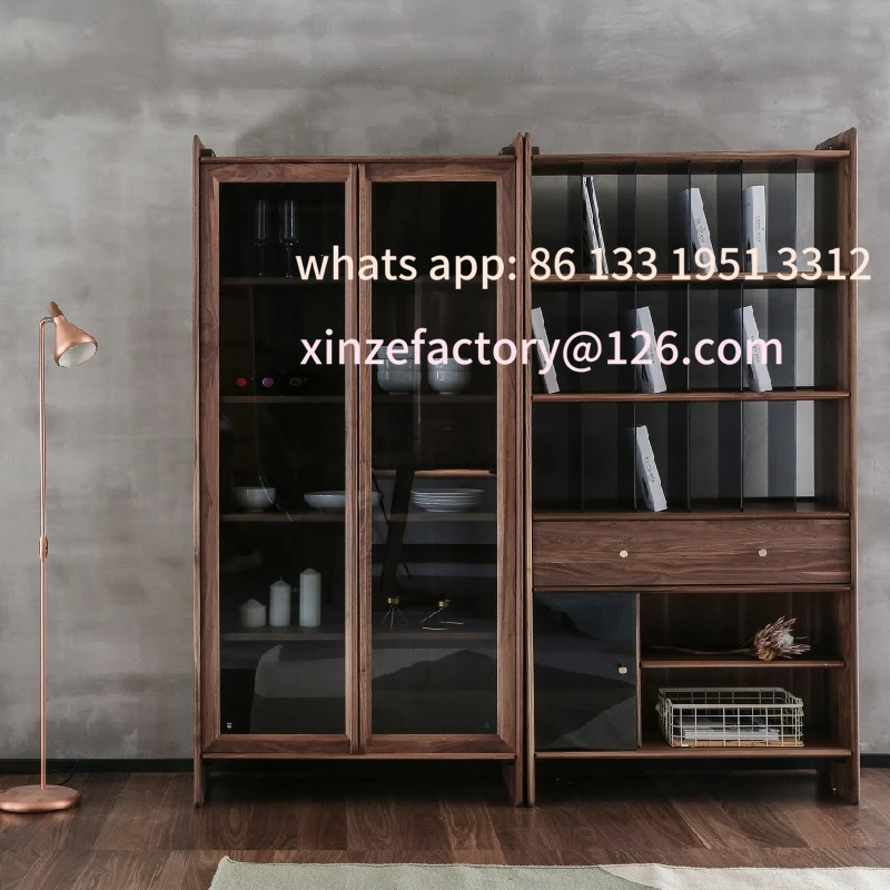 

Customizable Solid Wood Bookcase New Chinese Black Walnut Living Room Bedroom Simple Wall Locker