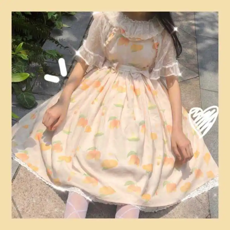 

Lolita 2024 Summer New Ladies Slip Patchwork Bow Printing Sleeveless Fashion Bohemian Slim Sweet Comfortable Cute Midi Dress