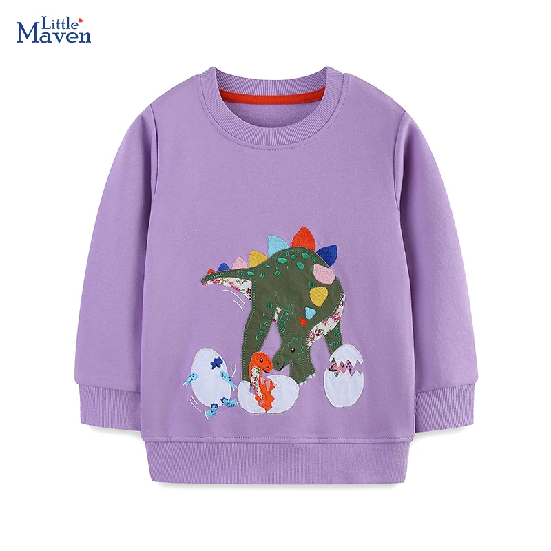 

Little maven Children's Long Sleeve Shirts Cartoon Dinosaur Embroidery Girls Tops Tees Sweatshirts Autumn Kids Cotton Costumes