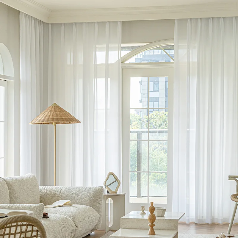 White Tulle High Quality Thick Yarn Luxury Chiffon Window Curtains For Bedroom  Opaque Translucent Drapes Living Room Decoration