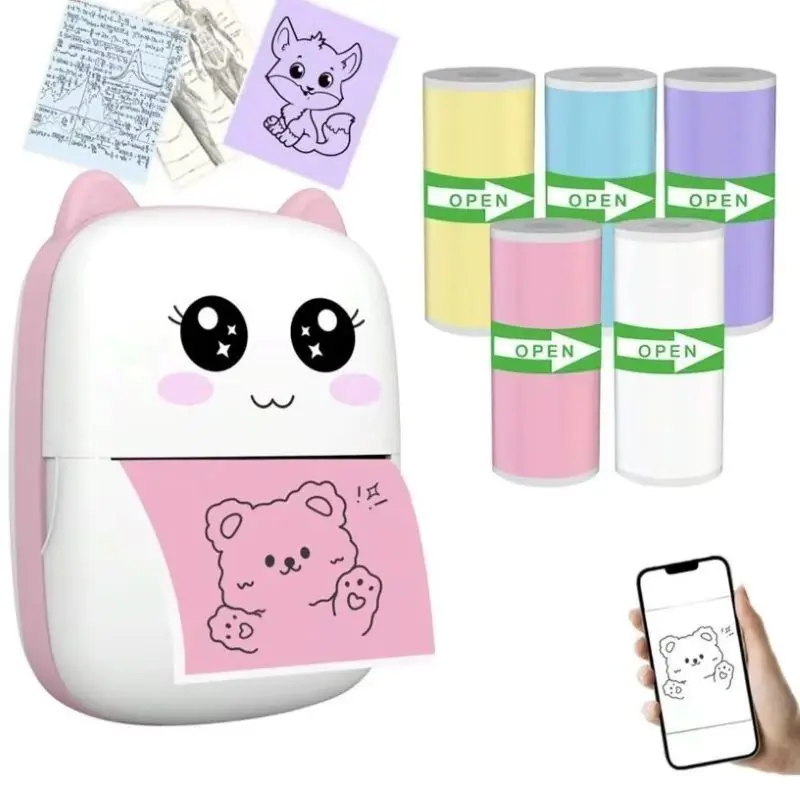 Portable Mini Handheld Printer 57mm Width Single Self-Adhesive Color Thermal Paper Wireless Used Colorful Adhesive