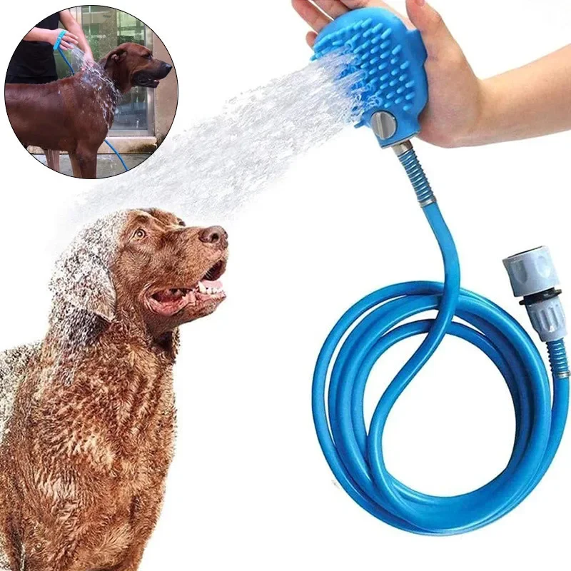 2 In1 Dog Bath Brush-Sprayer and Scrubber Massage Silicone Shower Pet Grooming Dog Wash with Hose and Shower Attachment