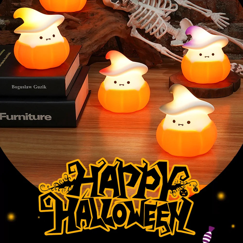 Halloween Night Light Witch Ghost Pumpkin Lantern Desktop Atmosphere Decoration Holiday Gift Cute Silicone Desk Lamp Lovely Lamp