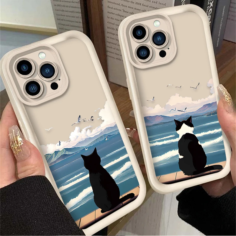 حافظة لطيفة على شكل قطة سوداء لهاتف آيفون 17 Air 16 16E 15 14 13 12 11 Pro Max X XS X S Max XR SE 2020 SE4 7 8 غطاء سيليكون مقاوم للصدمات #2