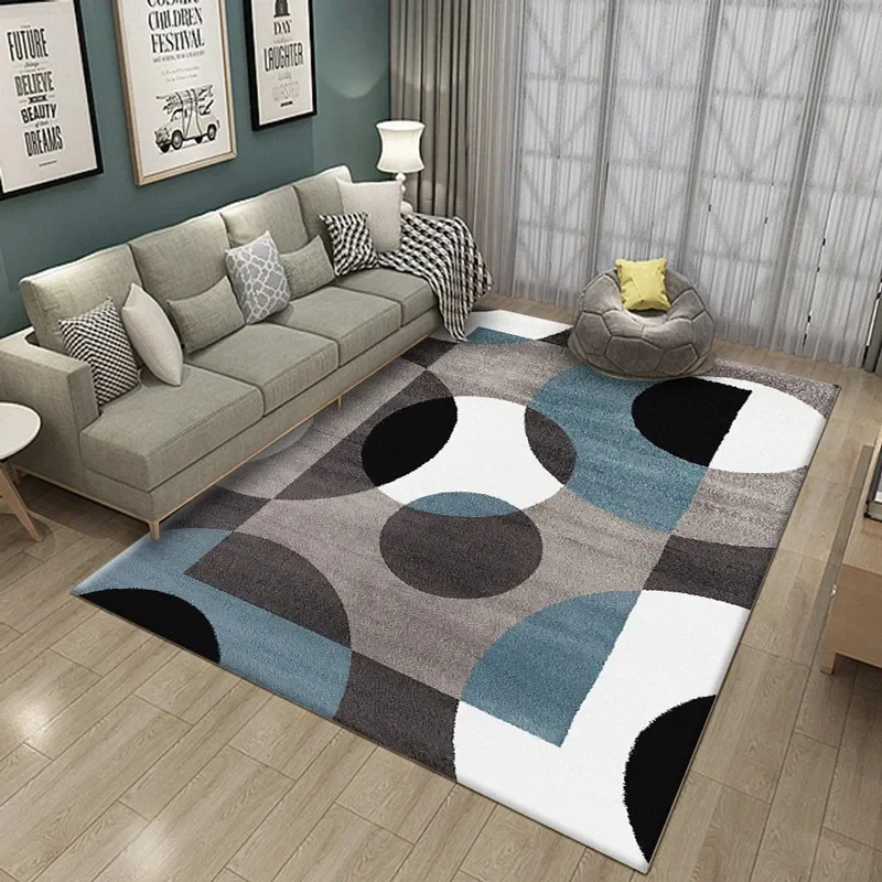 Modern Geometric Patchwork Rug Living Room Bedroom Office Carpet Minimalist Pattern Design Soft Durable Home Decor Stylish Style