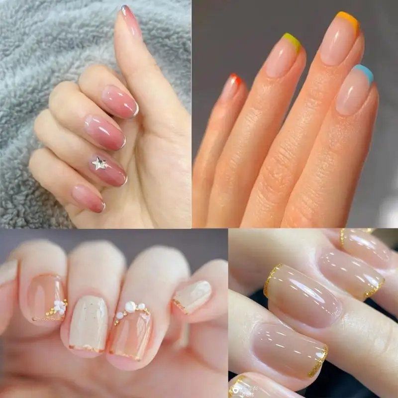 Q1fb 12 folhas ponta francesa adesivos unhas linha francesa adesivos arte unhas gradiente cor linha decalques unhas