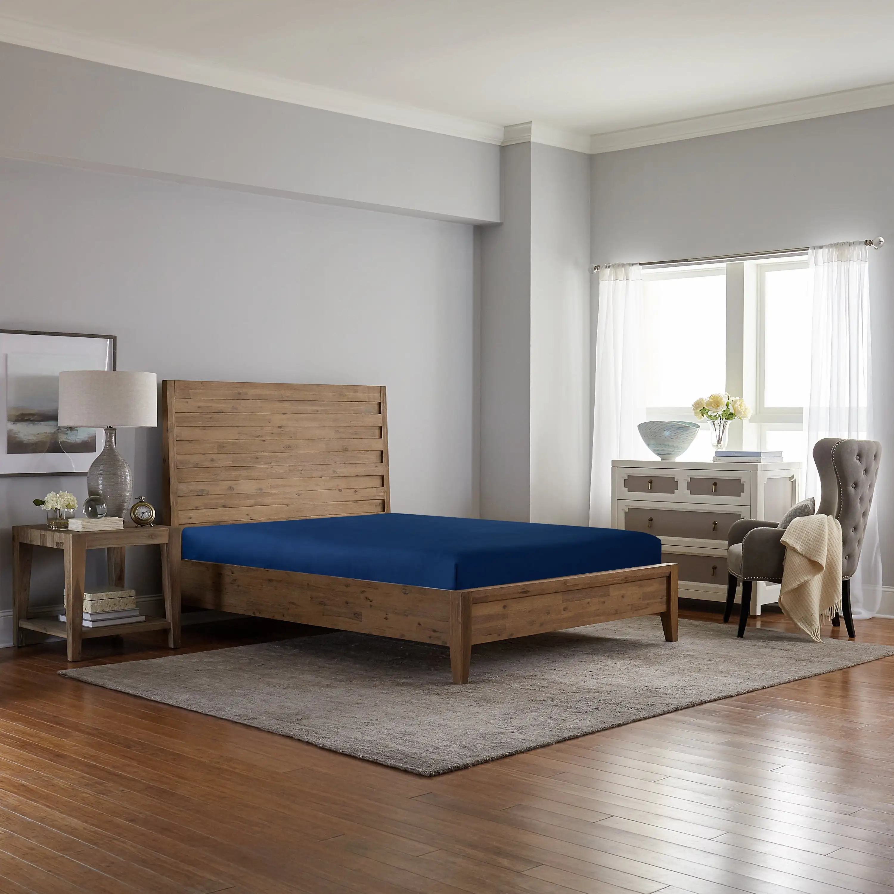 

300 тт. Простыня из хлопка Rich Percale Easy Care для взрослых/подростков, Blue Cove, King