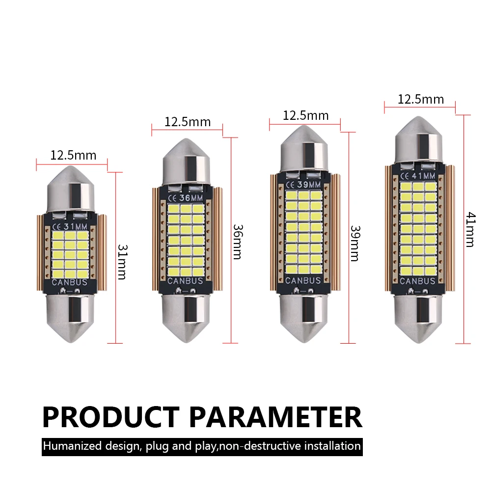 2/10pcs C10W C5W LED Canbus Festoon 31mm 36mm 39mm 42mm For Car Bulb Interior Reading Light License Plate Lamp White Free Error