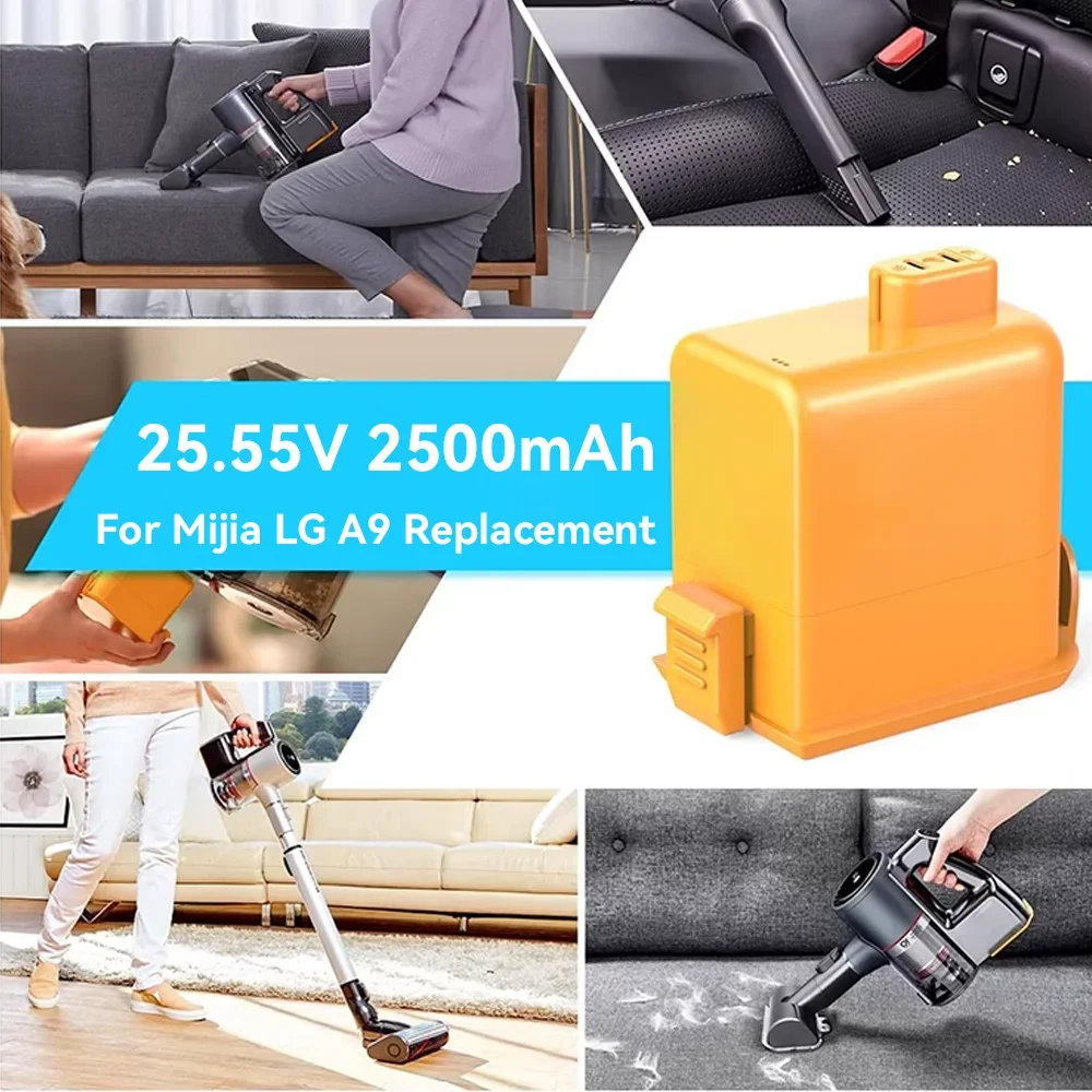 

Xiaomi Original A9 Vacuum Battery 22.2V 25.55V 2500mAh LG A9 Replacement for Mijia, Fast Charge & Overload Protection