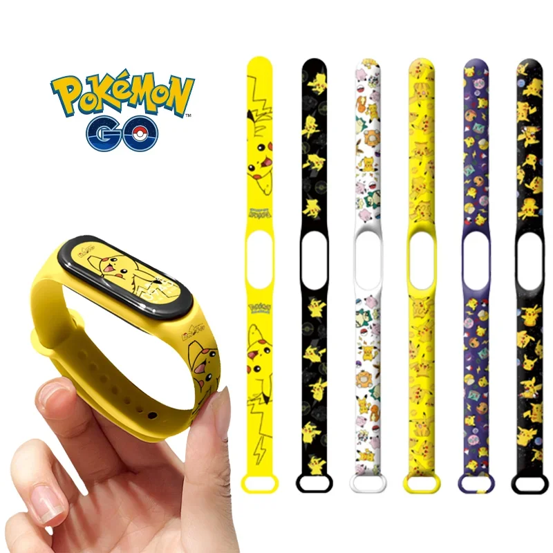 Pokemon Pikachu Strap for Xiaomi Mi Band 3/4/5/6/7 Creative Cute Watch Strap Replacement Cartoon Print One Ring Wristband Gift