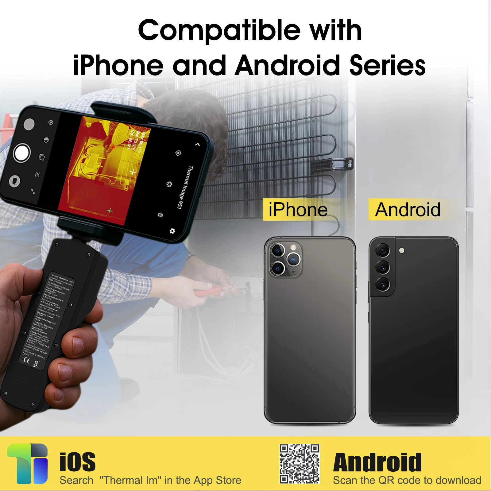 

Wireless Infrared Thermal Imager for Phone 256×192 IR Resolution 56° FOV 0.3m Focus 12fps -20~550℃ Thermal Imaging Camera