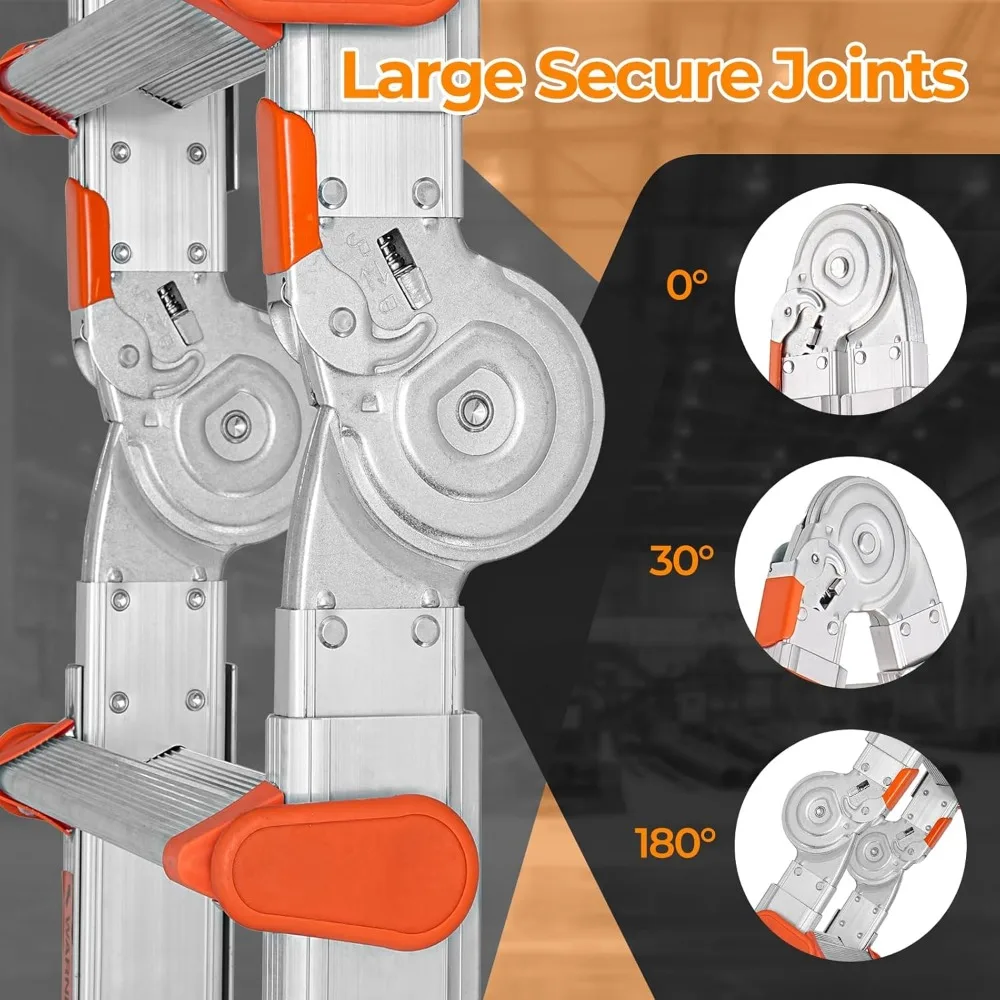 سلم متعدد المواضع من الألومنيوم بطول 11 قدمًا مع مثبت ومشابك مضادة للانزلاق وتخزين قابل للطي #3